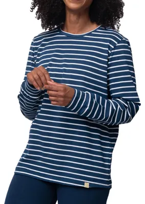 Produktbild von greenjama Damen Langarm-Shirt Ringel, GOTS- Pyjamaoberteil, Ultramar