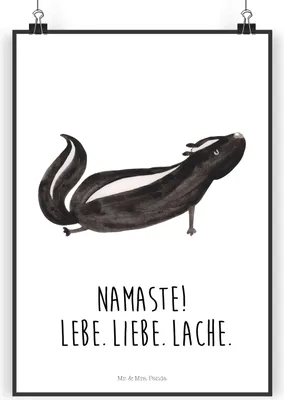 Produktbild von Mr. & Mrs. Panda Bild Stinktier Yoga DIN A4 - Weiß - Geschenk, Namaste, Wanddekoration, Plakat, drucke, kunstdruck poster, Lache, Raubtier, wanddeko, Liebe