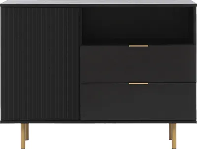 Produktbild von Kommode Beistellschrank mit Schubladen und Tür NUBIA 01 schwarz 107x80x41cm