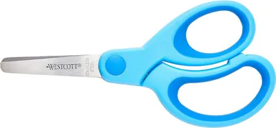 Obrázek produktu pro WESTCOTT E-2158100 Dětské nůžky Softgrip, plastová rukojeť v modré barvě, asymetrické, kulaté, 13 cm