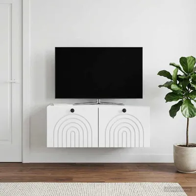 Zdjęcie produktu dla Maison Exclusive - RTV stojak montowany na ścianę, biały, 78,5 x 41 x 30 cm, płyta wiórowa