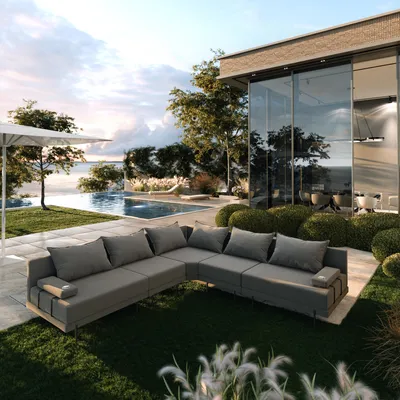 Produktbild von TRADA Gartenecksofa Bahama L Dunkelgrau 298x298 cm Gartenmöbel set Wasserabweisend Stoff