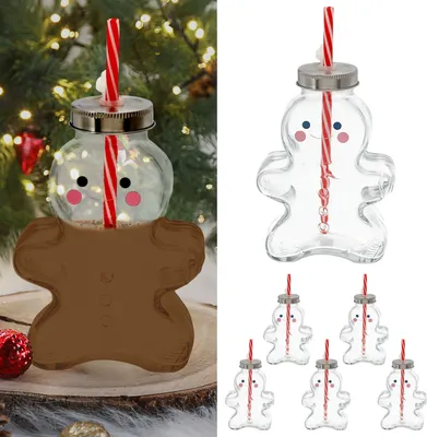 Produktbild von Trinkglas Lebkuchenmann 6er Set Trinkhalm Füllmenge 440ml Glas Weihnachtsglas Motivglas Weihnachten