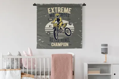 Produktbild von MuchoWow® Wandteppich Wandbehang Motorrad - Mann - Retro - Gelb 90x90 cm Tapisserie Dekoration Wandtuch - Wandaufhänger