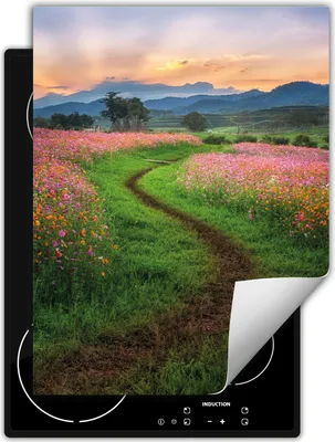 Produktbild von DarHaus Herdabdeckplatte Einteilig Küche Abdeckplatte für Glaskeramikfeld Abdeckung Induktionskochfeld Aufrollbare Matte 40x52 cm, Landschaft  - Blumen