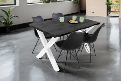 Produktbild von Esstisch Baumkante Holz-Optik Grau 120 x 80 X-Gestell weiß JOSY