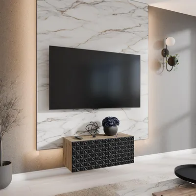 Produktbild von MEBLINI TV-Schrank 100cm Lang - Fernsehschrank - TV Lowboard Industrial - Unterschrank für Fernseher - TV-Unterschrank - TV-Schrank - Hängeschrank - CALIO - 100x40x41cm - Artisan Eiche/Schwarz Matt