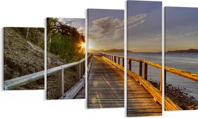 Produktbild von Bild auf Leinwand - Leinwandbild - Fußgängerbrücke Himmel Wasser - 100x60cm - Wand Bild - Wanddeko - Leinwanddruck - Bilder - Kunstdruck - Wanddekoration - Leinwand bilder - Wandkunst - EG100x60-0125