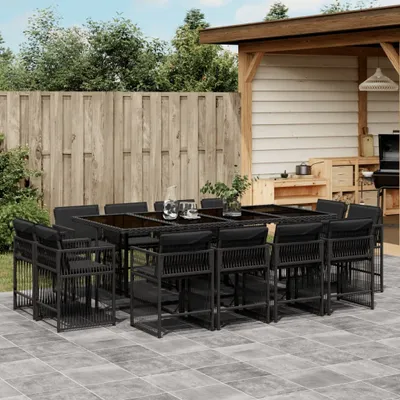 Produktbild von BEI CLORIS Gartenmöbel Set Balkonmöbel-Set 13-tlg. Garten-Essgruppe mit Kissen Schwarz Poly Rattan - Gartenmöbelgarnituren Neu4441367 5parcel
