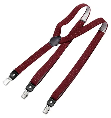 Produktbild von DonDon® Herren Hosenträger schmal 2,5 cm – 3 Clips in Y-Form – elastisch und längenverstellbar gepunktet dunkelrot weiß