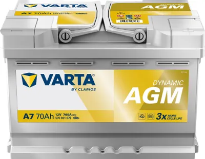 A Varta car battery is shown against a light gray background.