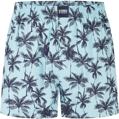Zdjęcie produktu dla Happy Shorts – męskie bokserki z siateczki – styl amerykański, bawełna, wzór Palms, kolor niebieski, rozmiar XL