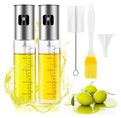 Produktbild von 2 Stück 100ml Ölsprüher - Ölsprühflaschen für Heißluftfritteuse - Öl Sprayer Sprühflasche für Grillen Backen Salate - Inkl. Backpinsel Trichter Bürste