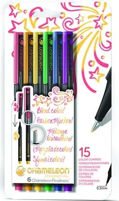 Obrázok produktu pre Chameleon FL0601, RD2, OR4, YO2, GR3, BL7, PR4, atrament s vodným základom, 0,3 mm, 6 kusov