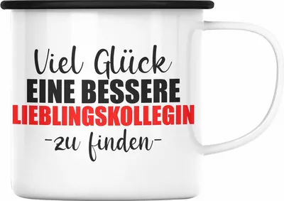 Produktbild von Trendation - Jobwechsel Emaille Tasse Geschenk Kollegin Kollege Lustig Abschiedsgeschenk Sprüche - Viel Gluck Besseren Lieblingskollegin (Schwarz)