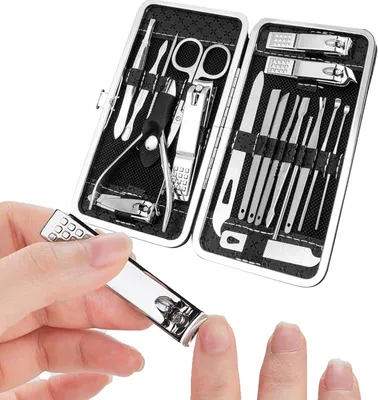 Image de Trousse de manucure professionnelle 19 pièces, coupe-ongles, pédicure, étui à ongles