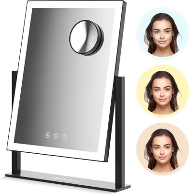 Produktbild von Mirlux Make Up Hollywood-Spiegel mit Beleuchtung – Make-up – dimmbare LED-Lampen – 44 x 33 cm – Schwarz
