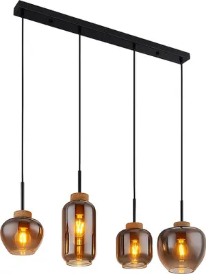 Produktbild von Pendelleuchte, Metall, Schwarz-matt, Glas Rauchfarbe, 4-Flammig