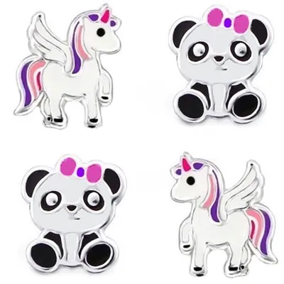 Ohrstecker-Set mit Panda und Einhorn für kleine Mädchen