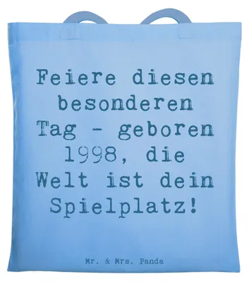 Produktbild von Mr. & Mrs. Panda Tote Bag Spruch 1998 Geburtstag - Sky Blue - Geschenk, Erinnerungen, Geburtstagsgeschenk, Geburtsjahr, geboren, Tasche, totebag, Laptoptasche, Shopping