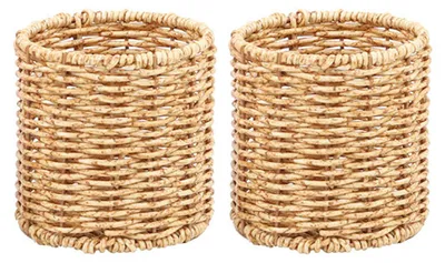 Produktbild von 2er-Set Stiftehalter, Pinselhalter aus Rattan, Stiftebecher, Schreibtischbecher, Zahnbürstenbecher, 9,5 x 9,5 x 10 cm