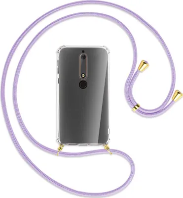 Produktbild von Handykette Backcover-Schutzhülle mit Band (Metall goldfarben) für Nokia 6.1 - violett