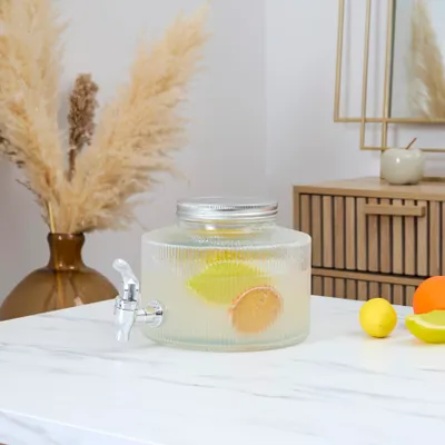 Image de Distributeur de Boisson - HOME DECO FACTORY - Design Strié - 2L - Transparent
