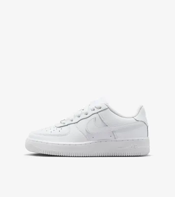 A white Nike Air Force 1 sneaker is shown from the side against a white background.