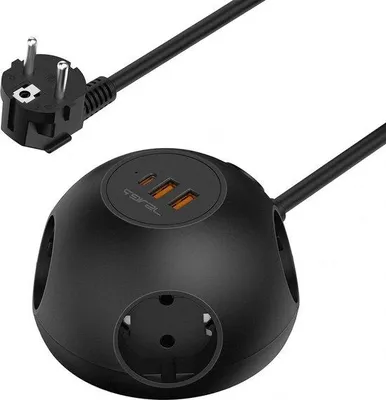 Obrázek produktu pro Prodlužovací kabel 15 m, černý, 4 zásuvky, USB