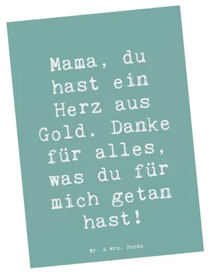 Produktbild von Mr. & Mrs. Panda Postkarte Spruch Mama Herz Gold - Meeresbrise - Geschenk, Muttertag, liebevoll, Ansichtskarte, Postkarten, Grußkarte, Danke sagen, Wertschätzung, Liebe