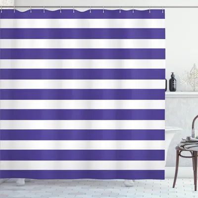 Image de ABAKUHAUS Rideau de douche rayé, style marin bleu marine et blanc thème marin motif géométrique imprimé artistique, 175 x 240 cm, violet