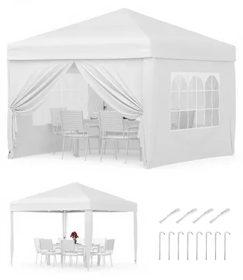 Produktbild von Faltpavillon - Pop-up-Gartenpavillon - Wasserdicht - Abnehmbare Seitenwände - Höhenverstellbar - 420D-Oxford-Gewebe - Weiß 3 x 3 m