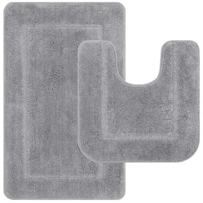 Immagine prodotto di Set di due tappetini da bagno antiscivolo in microfibra, colore grigio