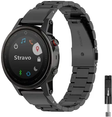 Produktbild von Stravo Edelstahl-Gliederarmband, QuickFit 26 mm, für Garmin Fenix 3/5X/6X/7X/8 51 mm, Epix Pro Gen 2, Enduro 1–3, Tactix 7, Schwarz