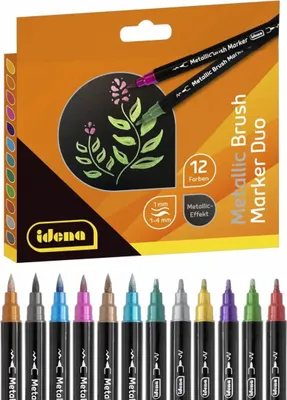 Zdjęcie produktu dla Idena Metallic Brush Marker DUO 12 kolorów, końcówka fibrowa i pędzelkowa IDENA