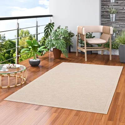 Produktbild von In & Outdoor Modern Flachgewebe Teppich Ottawa, Größe:80x150 cm, Design:Beige Bordüre