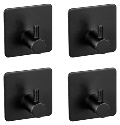 Produktbild von WENKO Wandhaken Mod. Ureo Schwarz, 4er Set, Handtuch-Haken, Kleider-Haken