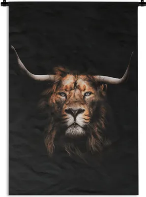 Produktbild von MuchoWow® Wandteppich Wandbehang Löwe - Schwarz - Mantel 60x90 cm Tapisserie Dekoration Wandtuch - Foto-Teppich - Abwaschbar
