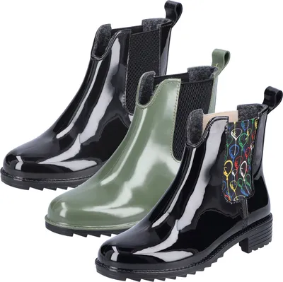 Produktbild von Rieker Damen Stiefelette Gummistiefel seitliche Stretcheinsätze glänzend P8280, Größe:39 EU, Farbe:Schwarz