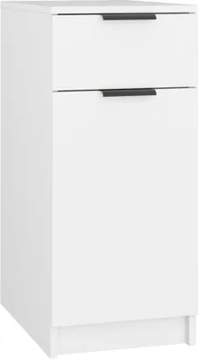 A white office cabinet with two drawers.