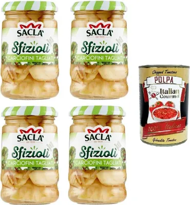 Produktbild von Saclà Sfiziolì Carciofini Tagliati Geschnittene Artischocken 4x205 g+ Italian Gourmet polpa 400g