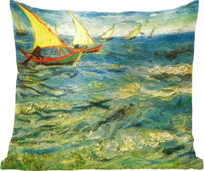 Produktbild von MuchoWow® Zierkissen Sofakissen Wohnzimmer Dekokissen 60x60 cm Fischerboote auf See - Gemälde von Vincent van Gogh - Sitzfläche - Foto Polster