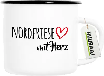 Produktbild von Huuraa Emaille Tasse Nordfriese mit Herz 300ml Vintage Campingbecher Geschenkidee