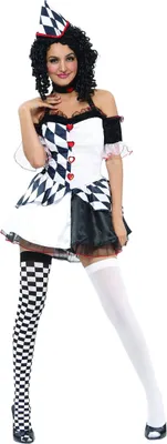 Produktbild von y Harlekin Kostüm für Damen schwarz-weiss-rot Small