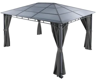 Produktbild von tectake® Gartenpavillon Hardtop Polycarbonatdach 3 x 4 m wasserdicht Gartenlaube Terrassenpavillon, inkl. 4 abnehmbare Seitenteile und 8 Heringe, in g
