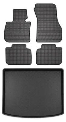 Image de Tapis en caoutchouc + bac de coffre pour BMW Seria 2 F45 Active Tourer 2019- (hayon, plancher bas, 5 places) – 5 pièces, noirs, sur mesure