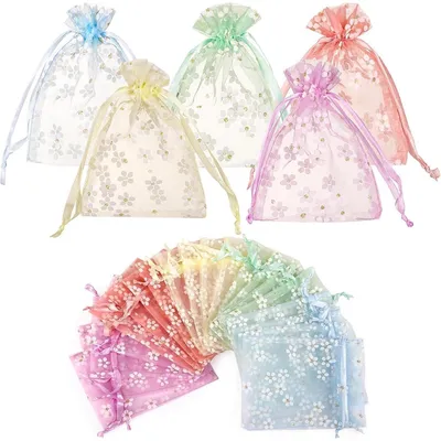 Immagine prodotto di Sacchetti in organza, motivo floreale multicolore, 10 x 14 cm, confezione da 20 pezzi