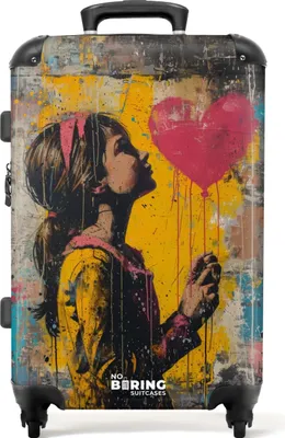 Produktbild von NoBoringSuitcases.com® Großer Koffer - Mädchen mit herzförmigem Luftballon im Graffiti-Stil - Kombinationsschloss TSA - Hartschalen Trolley 4 Rollen - 72 liter - Reisekoffer - 66 cmKoffer Mittelgroß 67x43x25 cm, 72L,