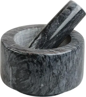 Produktbild von MOON HOME Mörser - Meteor grey, aus dunklem Marmor/Stein, Hochwertiger Steinmörser für Gewürze & Kräuter – Rutschfest & robust – Naturstein