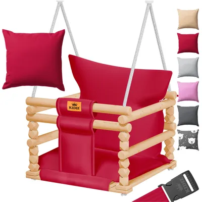 Produktbild von KIDIZ® Babyschaukel Kinderschaukel Schaukelsitz mit Polsterung | Holz-Schaukel mit Anti-Kipp bis 60KG | Höhenverstellbar Indoor & Outdoor | 0,5 - 3 Jahre | Montagezubehör & Sicherheitsgurt
